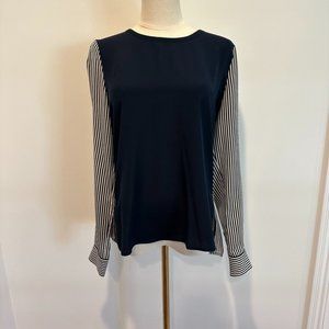 Diane Von Furstenberg Silk Top Zipper Accent Blouse Navy Blue Womens Size 4